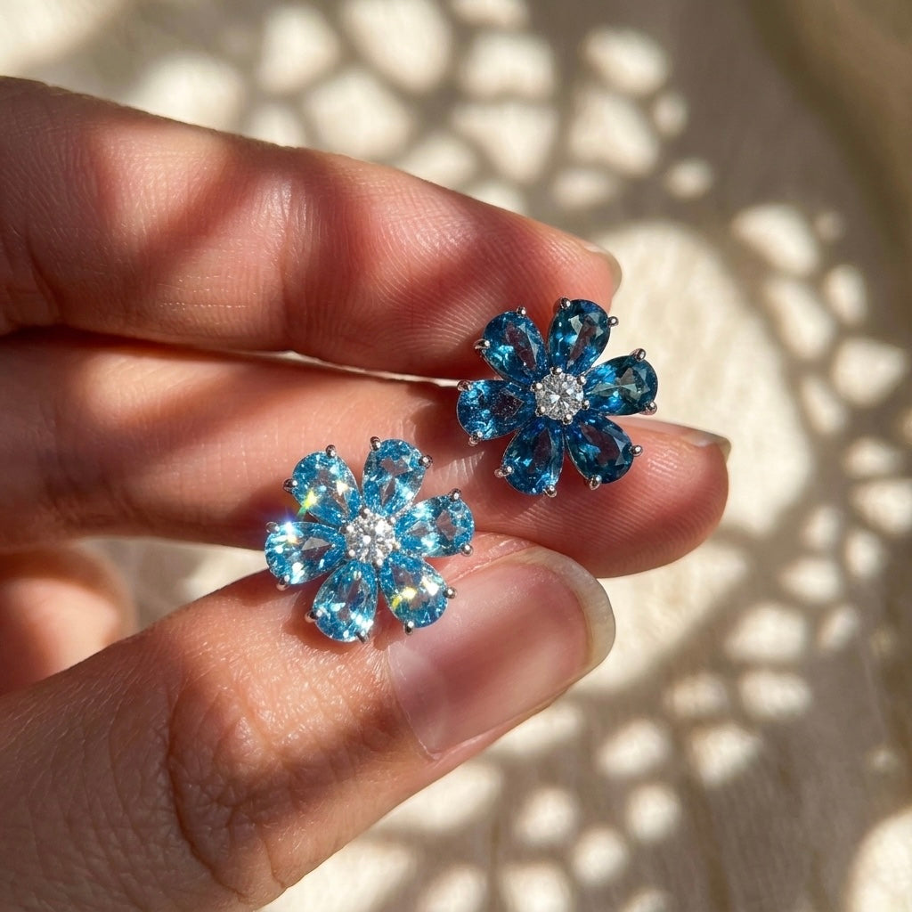 The Sistora 'Ocean Blossom' Blue Floral Studs (925 Silver)