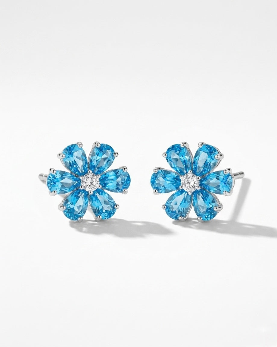 The Sistora 'Ocean Blossom' Blue Floral Studs (925 Silver)