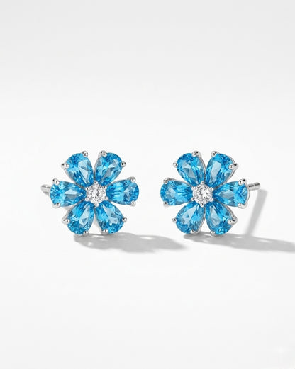 The Sistora 'Ocean Blossom' Blue Floral Studs (925 Silver)