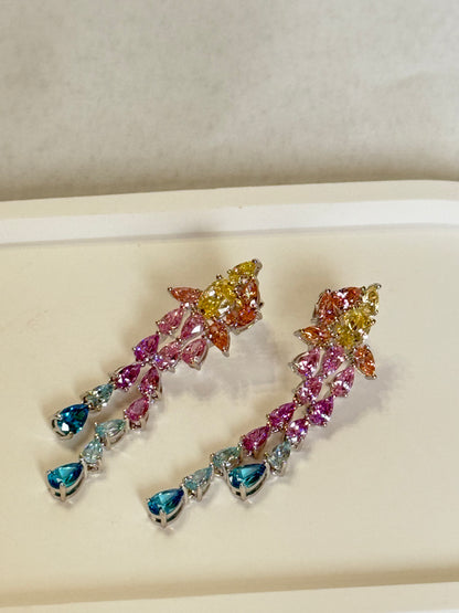 The Sistora 'Rainbow Flare' Ombre Waterfall Drop Earrings (925 Silver)