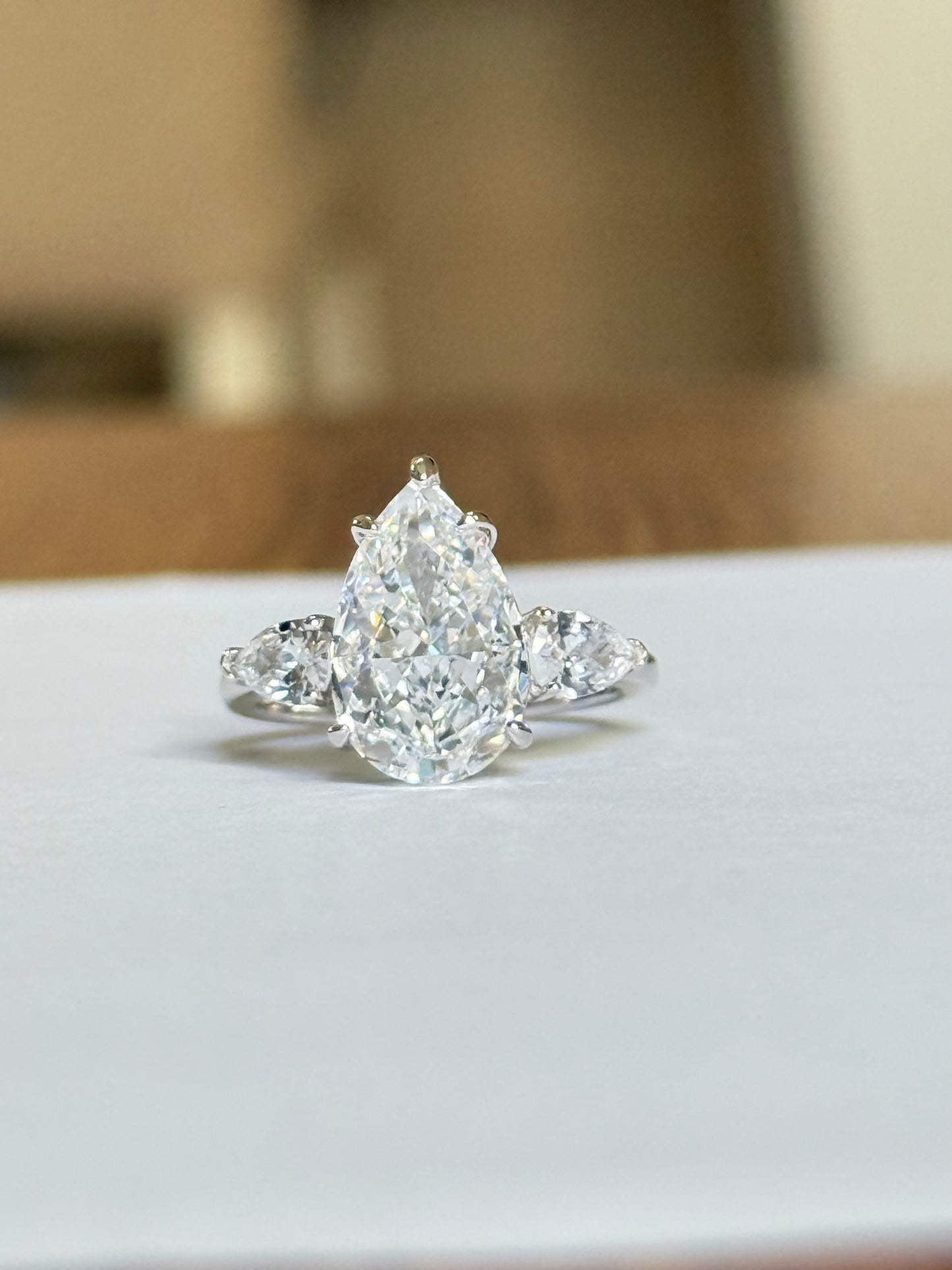 The Sistora 'Stellar Tear' D-Color Three-Stone Pear Ring (925 Silver)