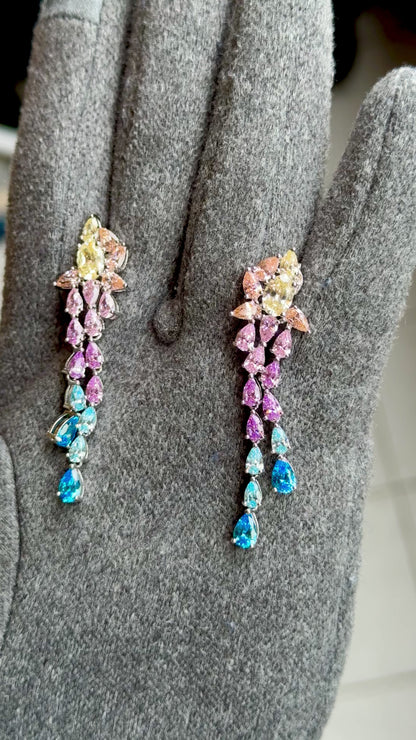 The Sistora 'Rainbow Flare' Ombre Waterfall Drop Earrings (925 Silver)