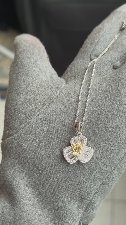 The Sistora 'Solar Blossom' Canary Yellow Baguette Flower Pendant (925 Silver)