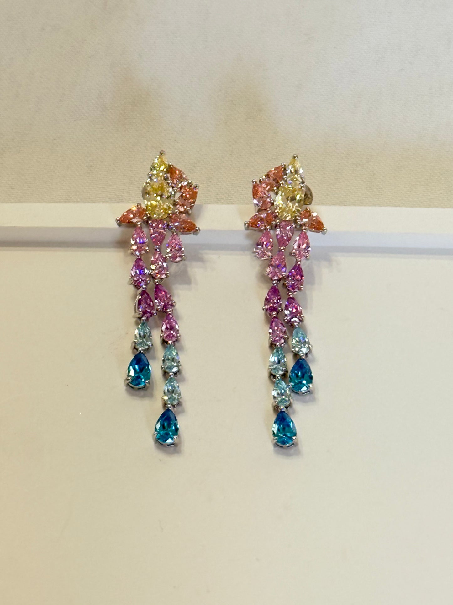 The Sistora 'Rainbow Flare' Ombre Waterfall Drop Earrings (925 Silver)