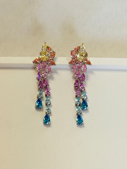The Sistora 'Rainbow Flare' Ombre Waterfall Drop Earrings (925 Silver)