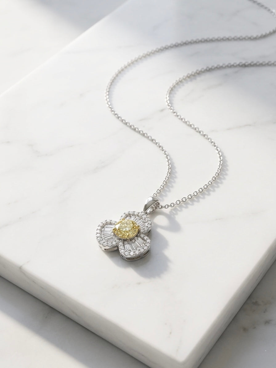 The Sistora 'Solar Blossom' Canary Yellow Baguette Flower Pendant (925 Silver)